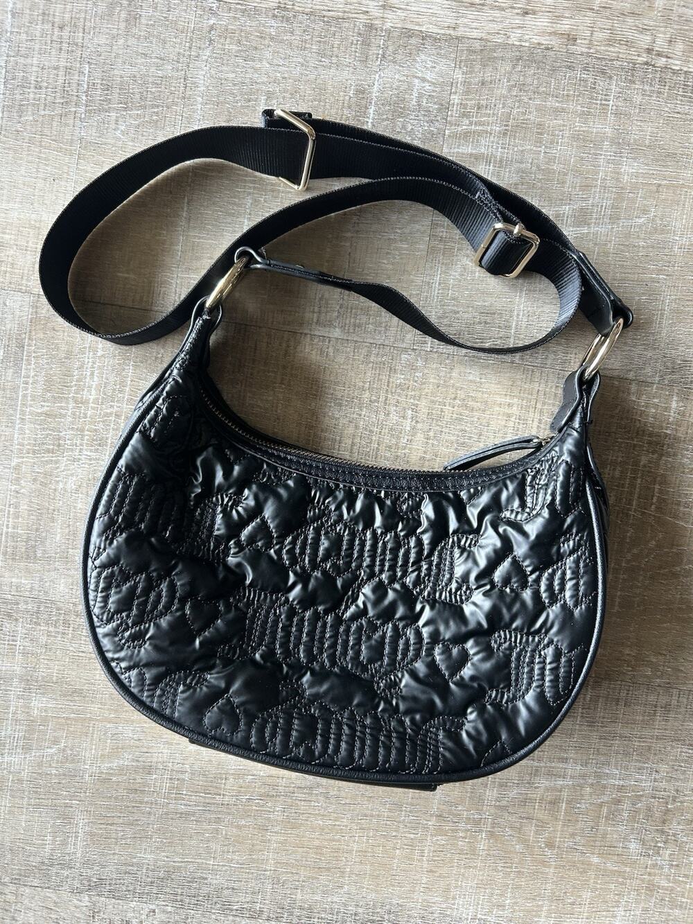 Juicy Couture Black Quilted Logo Hobo Shoulder Bag Gold Hardware Y2K